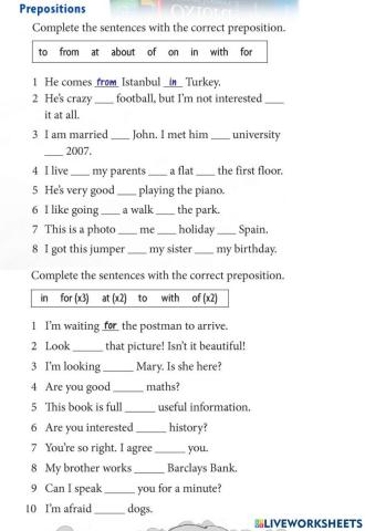 Verbs + prepositions
