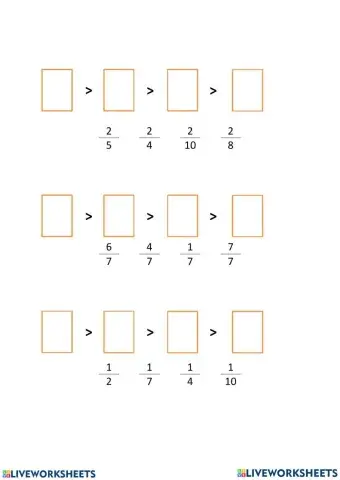 Ordenar las siguientes fracciones de mayor a menor