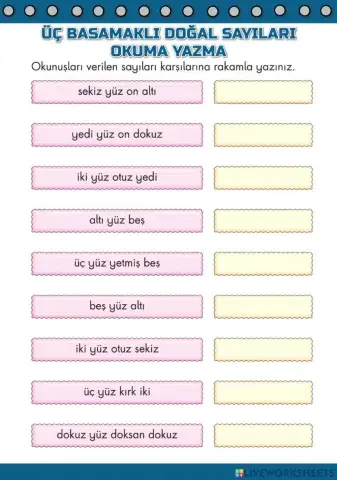 Üç basamaklı doğal sayıları okuma yazma