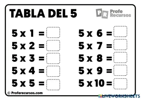 Tabla Del Cinco Para Aprender (Para Niños)