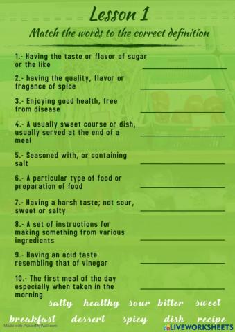 Lesson 1 - Words related food