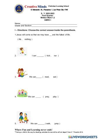 Written Work 1.2 in GMRC 1