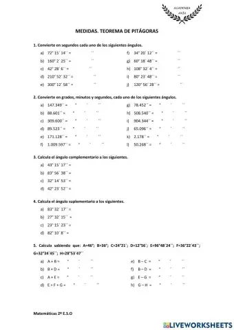 Medidas y Teorema de Pitágoras