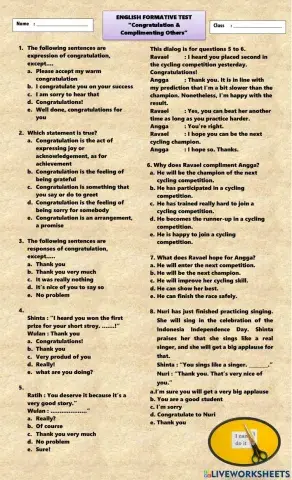 English Formative Test-Congratulating and Complimenting Others