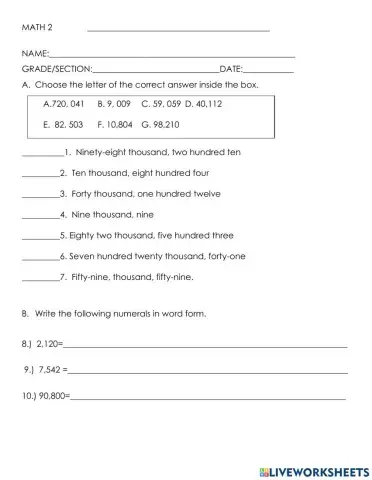 Reading writing numbers