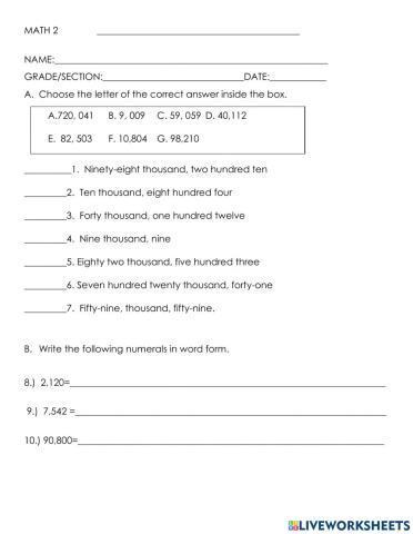 Reading writing numbers