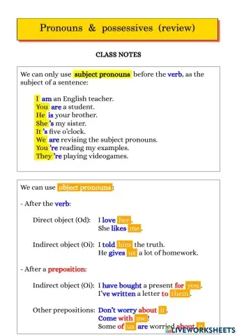 Pronouns and possessives - review
