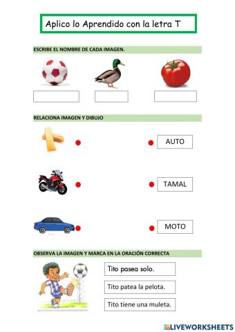Aplico lo aprendido : la letra t