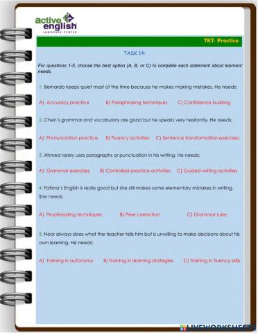 TKT Practice Task 14