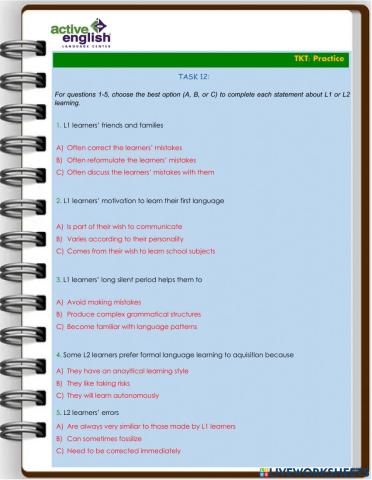 TKT Practice Task 12