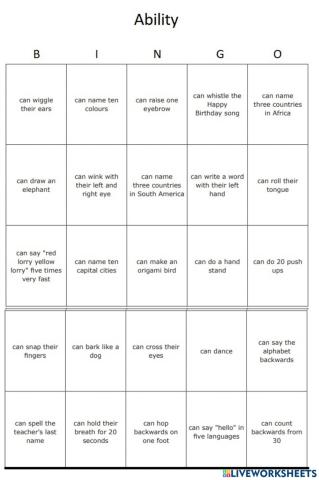 Ability bingo