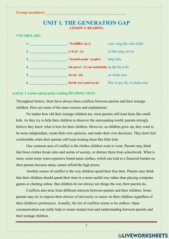 Unit 1 - generation gap - lesson 3