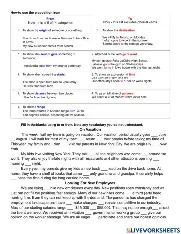 Preposition To and From