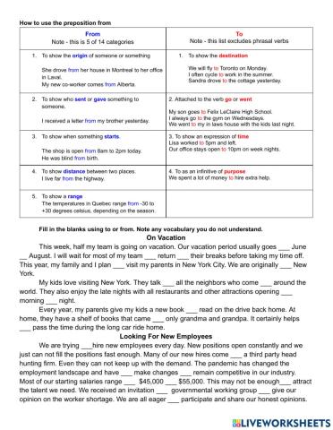 Preposition To and From