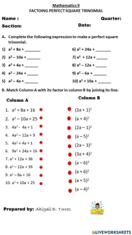 Factoring perfect  trinomial