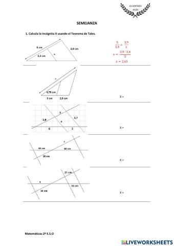 Semejanza y Teorema de Tales
