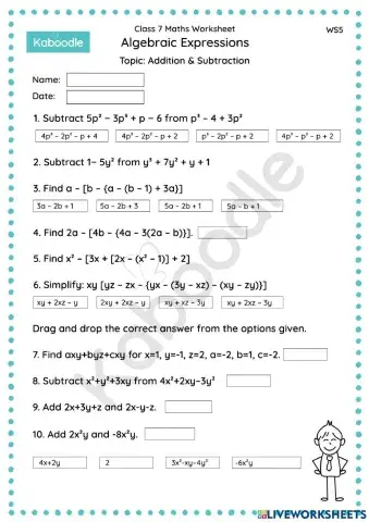 Algebraic Expressions (Additions & Subtraction)