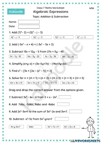 Algebraic Expressions (Addition & Subtraction)