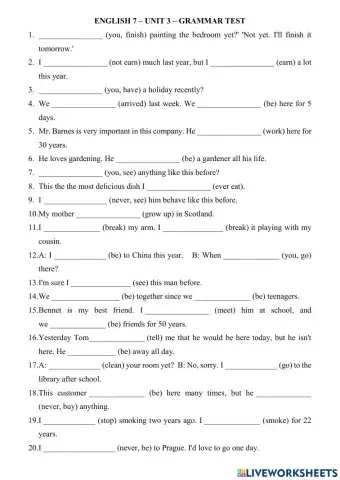 English 7 - Unit 3 - Grammar