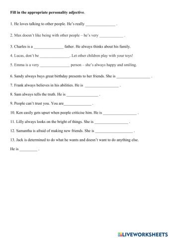 Personality adjectives