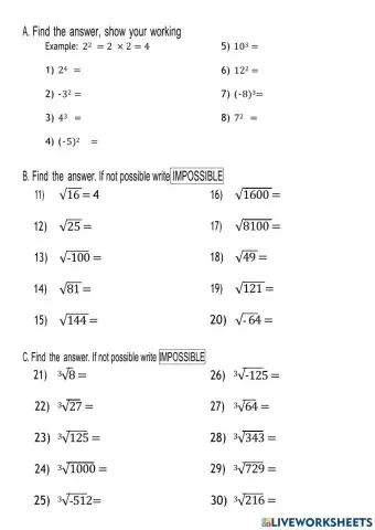 Square and cube roots