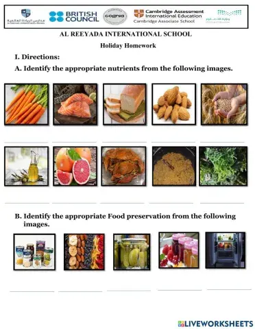 FOOD AND HEALTH for Holiday Homework