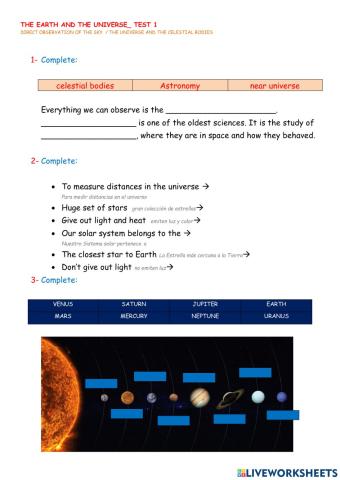 The universe- test 1