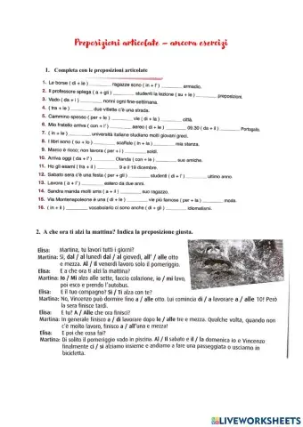 Preposizioni semplice e articolate