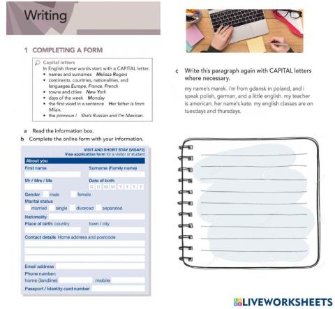 Writing: Completing a form