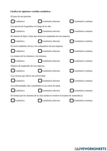 Clasificación de variables estadísticas