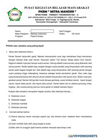 Ulangan Modul 1 Bahasa Indonesia