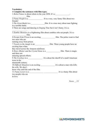 Types of films vocabulary