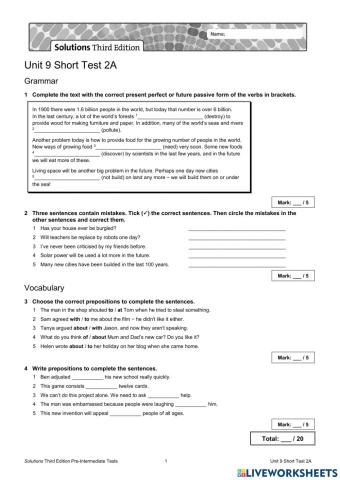 Unit 9 short test 2a - pre inter