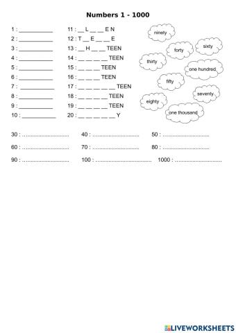 Numbers 1-1000