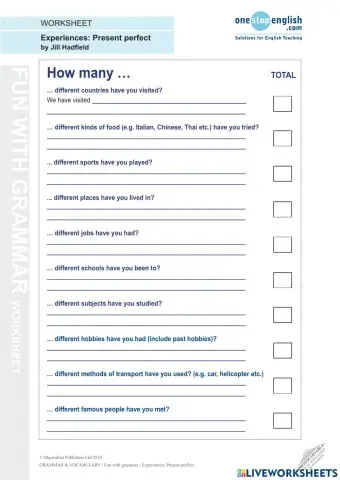 Present perfect simple: experiences