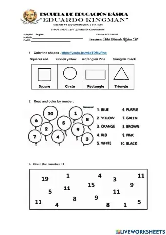 Study guide FIRST GRADE