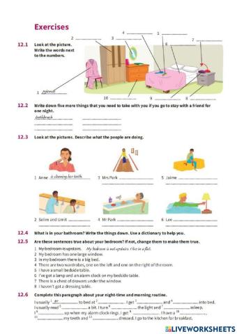 In the bedroom and bathroom