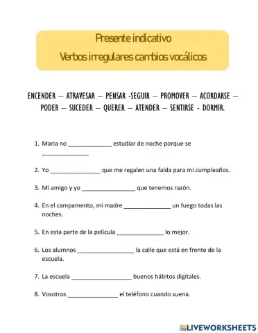 Presente indicativo cambio vocálico