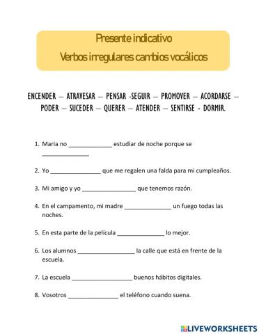 Presente indicativo cambio vocálico