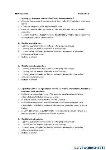 Multiple Choice: Sistema Operativo