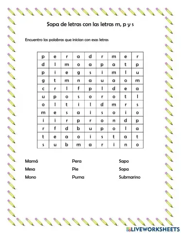 Palabras con las letras m,p,s