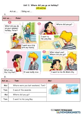 E5U3 (speaking) Where did you go on holiday? -nuongnguyen