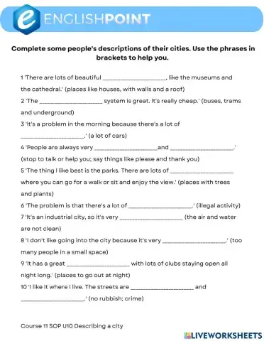 Describing a city - Speakout Pre-Intermediate Unit 11