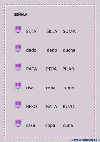 Palabras con dos sílabas