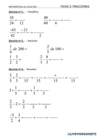 FRACCIONES 1er. CICLO ESO