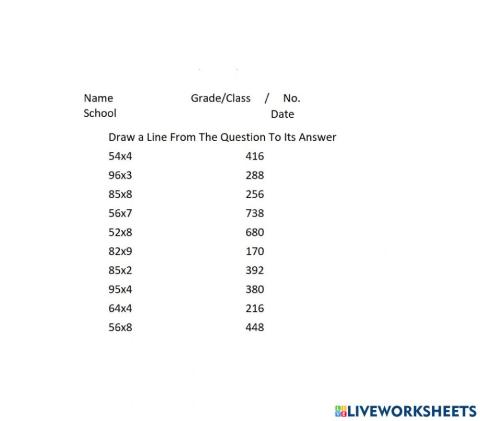Multiplication Worksheet