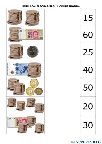 Relacionar cantidad de dinero con el número