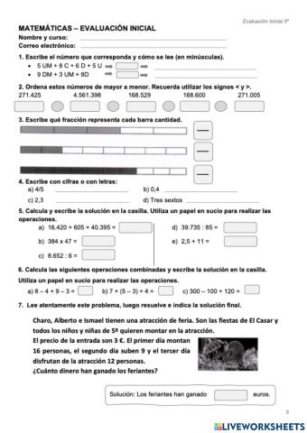 Ev Inicial 5º Matemáticas