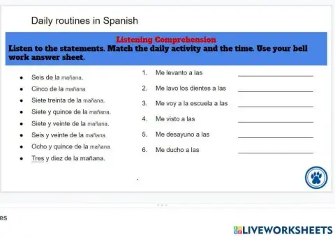 Daily routines and times. Listening.