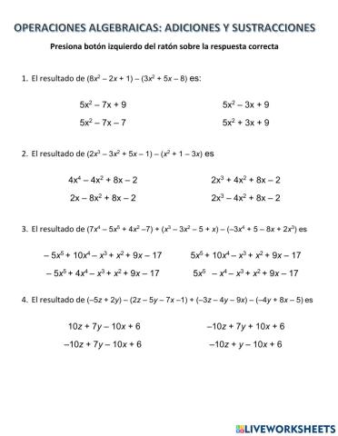 Operaciones algebraicas